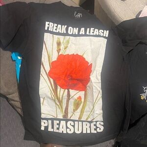 Pleasures Black Graphic T-Shirt with Red Flower
